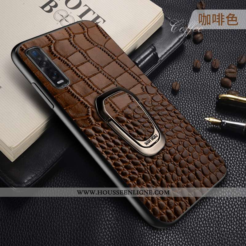 Coque Oppo Find X2 Pro Cuir Véritable Cuir Étui Business À Bord Personnalité Luxe Marron