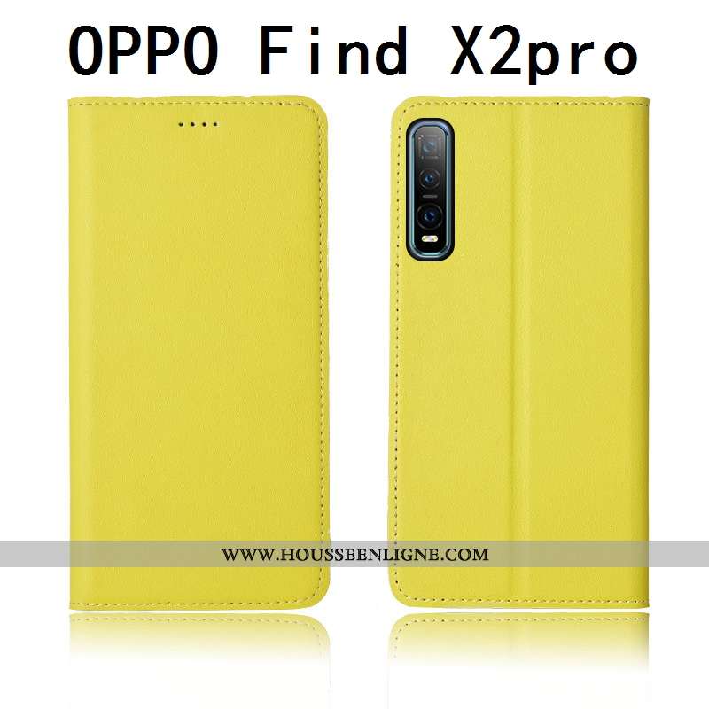 Coque Oppo Find X2 Pro Fluide Doux Silicone Cuir Véritable Étui Protection Incassable Clamshell Jaun