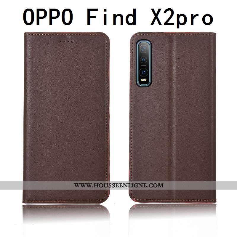 Coque Oppo Find X2 Pro Fluide Doux Silicone Cuir Véritable Étui Protection Incassable Clamshell Jaun