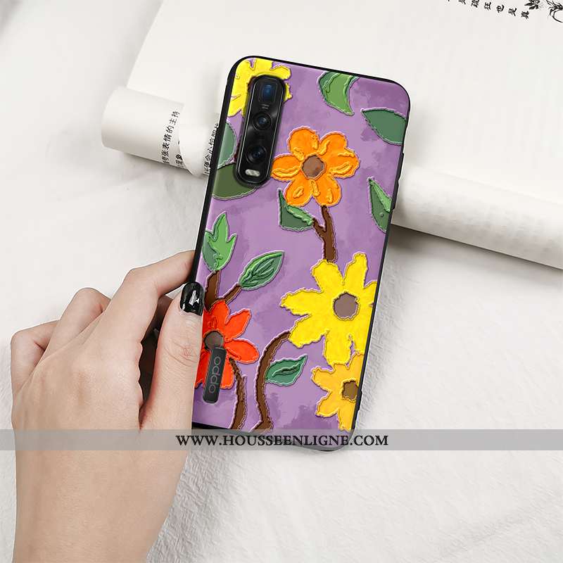 Coque Oppo Find X2 Pro Protection Délavé En Daim Violet Tout Compris Vintage Créatif Téléphone Porta