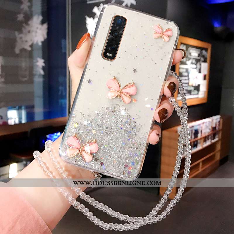 Coque Oppo Find X2 Pro Protection Incruster Strass Rose Personnalité Tendance Cristal Étui Blanche