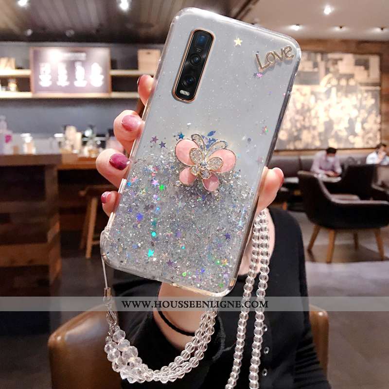 Coque Oppo Find X2 Pro Protection Incruster Strass Rose Personnalité Tendance Cristal Étui Blanche