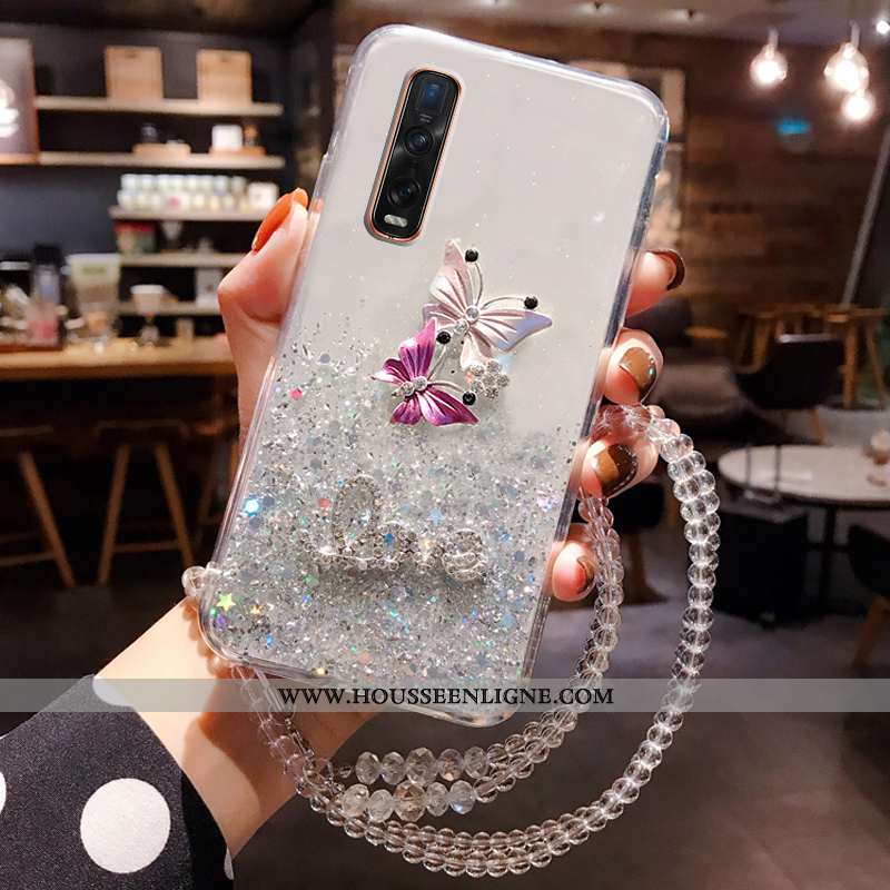 Coque Oppo Find X2 Pro Protection Incruster Strass Rose Personnalité Tendance Cristal Étui Blanche