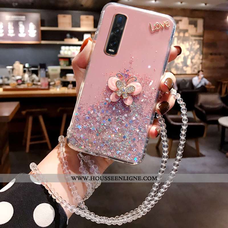 Coque Oppo Find X2 Pro Protection Incruster Strass Rose Personnalité Tendance Cristal Étui Blanche
