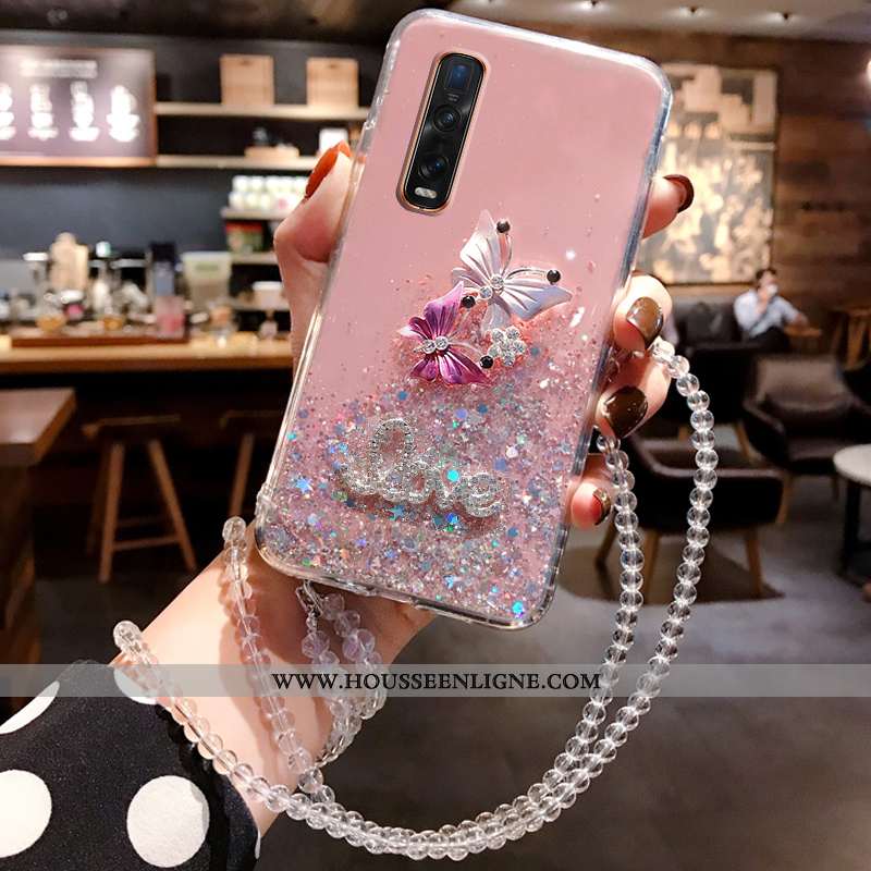 Coque Oppo Find X2 Pro Protection Incruster Strass Rose Personnalité Tendance Cristal Étui Blanche