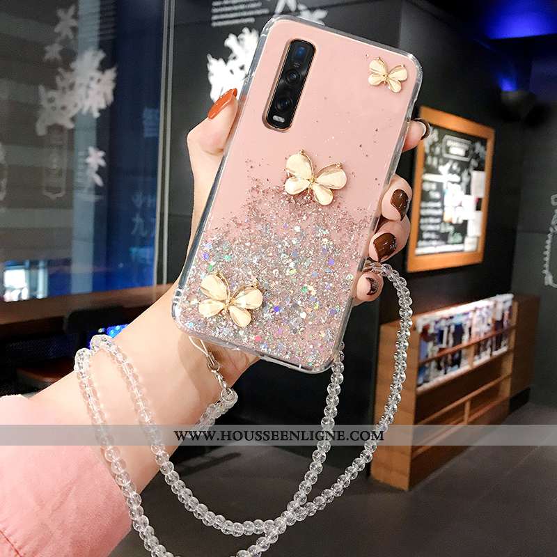 Coque Oppo Find X2 Pro Protection Incruster Strass Rose Personnalité Tendance Cristal Étui Blanche
