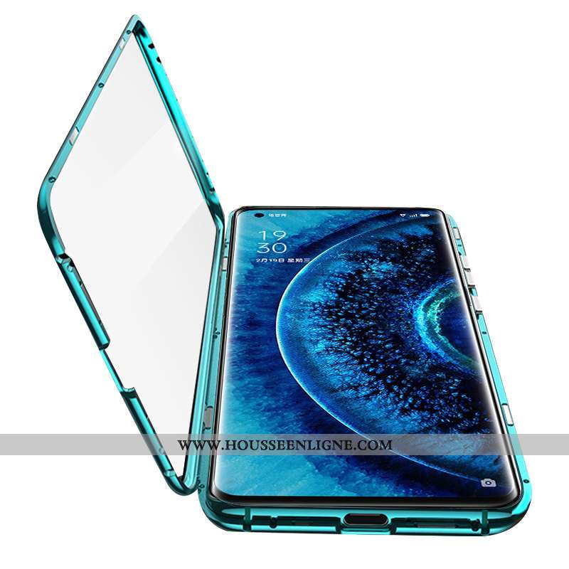 Coque Oppo Find X2 Pro Protection Métal Reversible Verre Transparent Border Verte