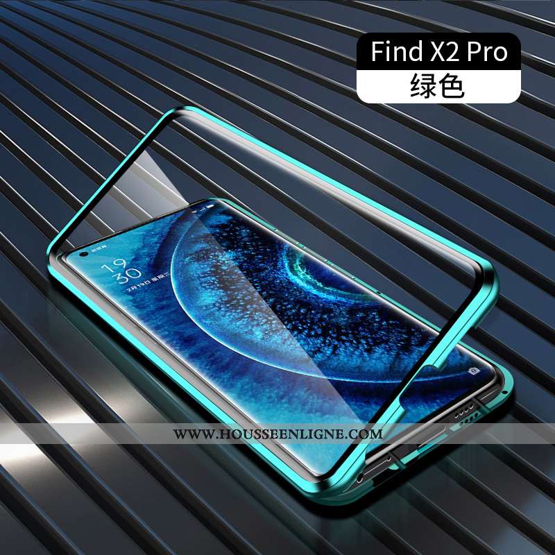 Coque Oppo Find X2 Pro Protection Métal Reversible Verre Transparent Border Verte