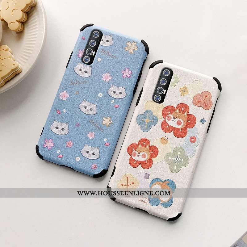 Coque Oppo Reno 3 Dessin Animé Charmant Fleur Silicone Téléphone Portable Incassable Bleu