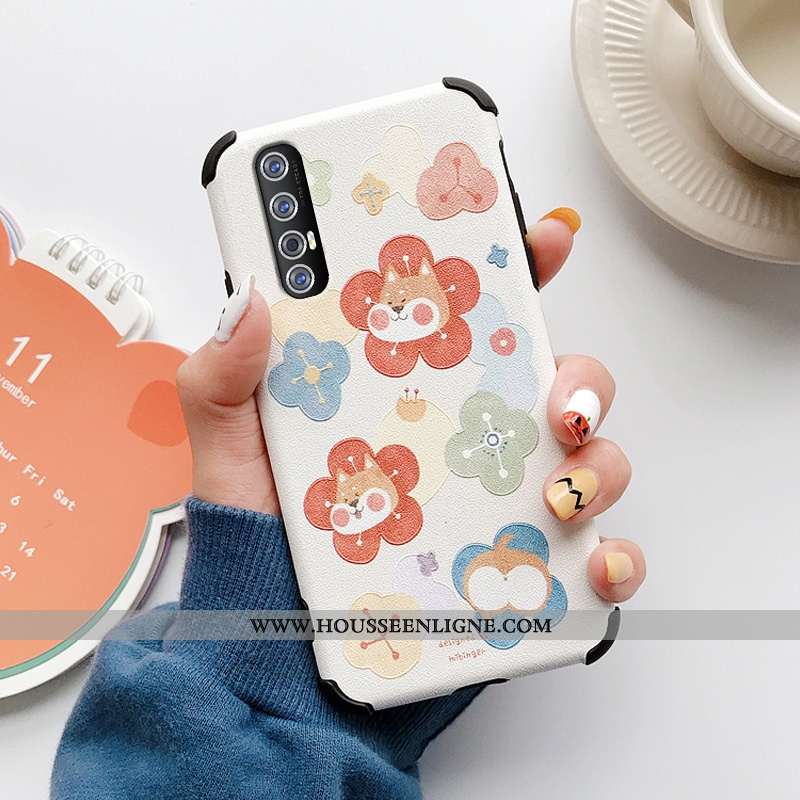 Coque Oppo Reno 3 Dessin Animé Charmant Fleur Silicone Téléphone Portable Incassable Bleu