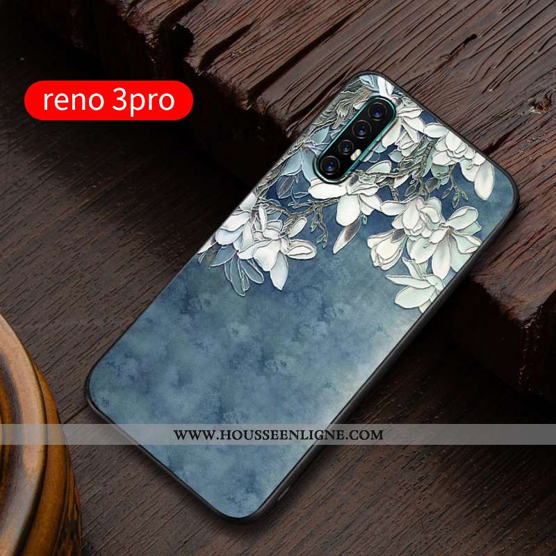 Coque Oppo Reno 3 Pro Créatif Gaufrage Personnalité Incassable Téléphone Portable Ultra Bleu