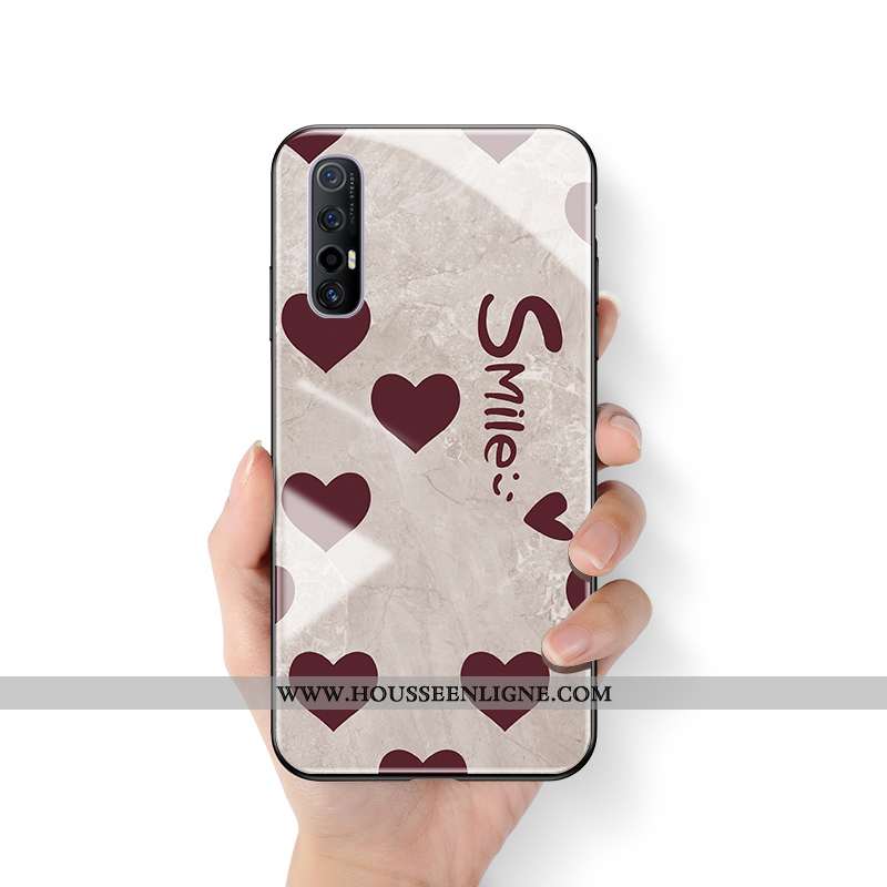 Coque Oppo Reno 3 Pro Créatif Vintage Verre Tout Compris Amour Amoureux Beige