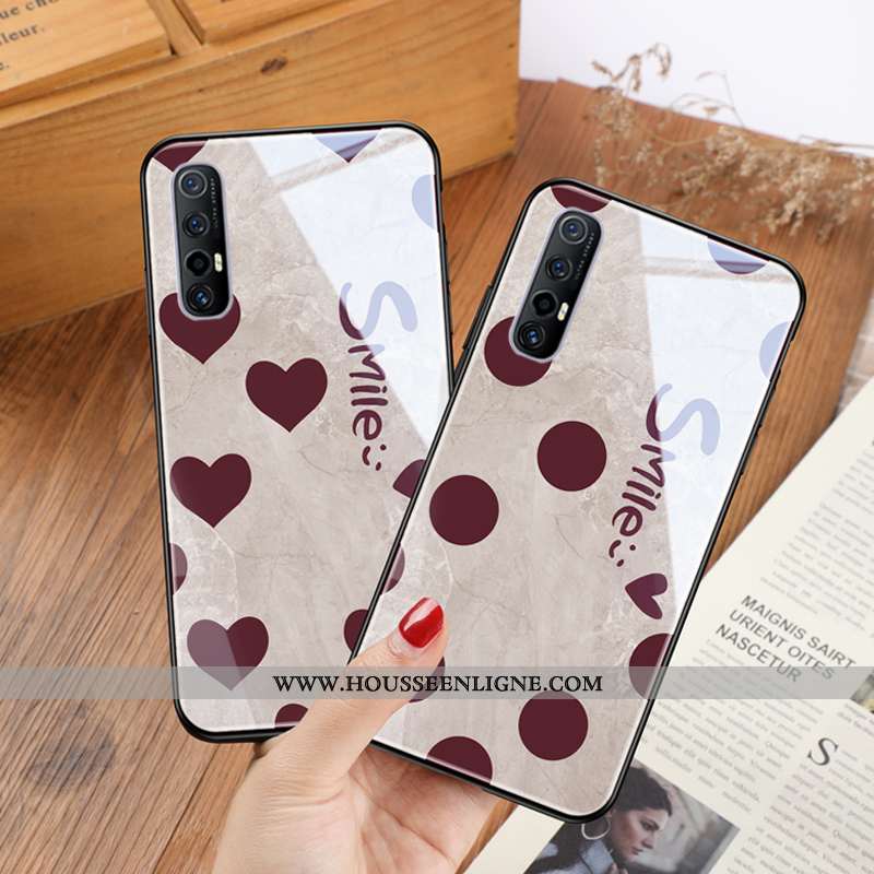 Coque Oppo Reno 3 Pro Créatif Vintage Verre Tout Compris Amour Amoureux Beige
