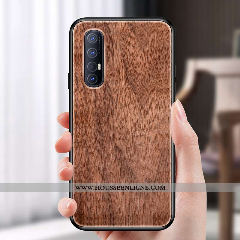 Coque Oppo Reno 3 Pro Délavé En Daim En Bois Protection Téléphone Portable Incassable Marron