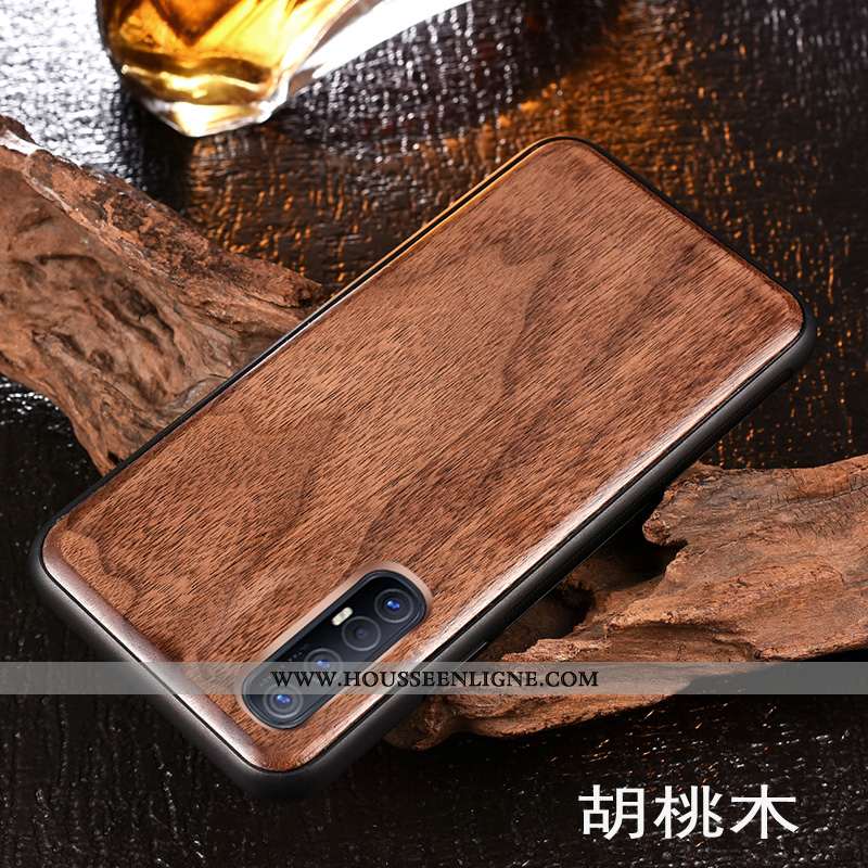 Coque Oppo Reno 3 Pro Délavé En Daim En Bois Protection Téléphone Portable Incassable Marron
