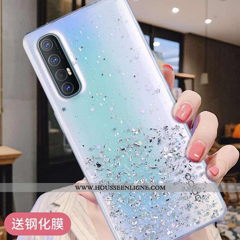 Coque Oppo Reno 3 Pro Fluide Doux Silicone Bleu Téléphone Portable Argent Protection Étui