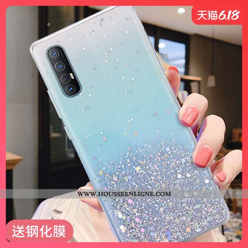 Coque Oppo Reno 3 Pro Fluide Doux Silicone Bleu Téléphone Portable Argent Protection Étui