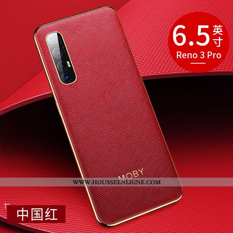 Coque Oppo Reno 3 Pro Légère Protection Business Étui Cuir Véritable Luxe Tout Compris Bordeaux