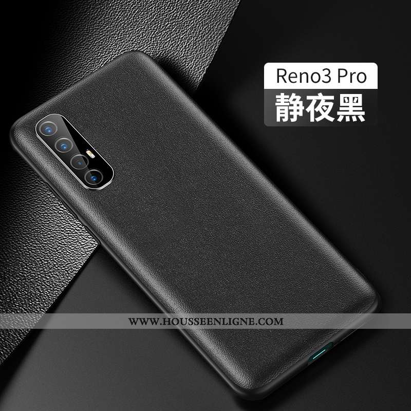 Coque Oppo Reno 3 Pro Mode Protection Étui Cuir Tout Compris Cuir Véritable Personnalité Noir