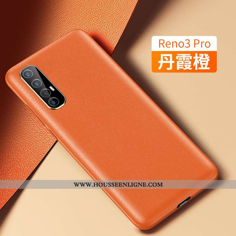 Coque Oppo Reno 3 Pro Mode Protection Étui Cuir Tout Compris Cuir Véritable Personnalité Noir