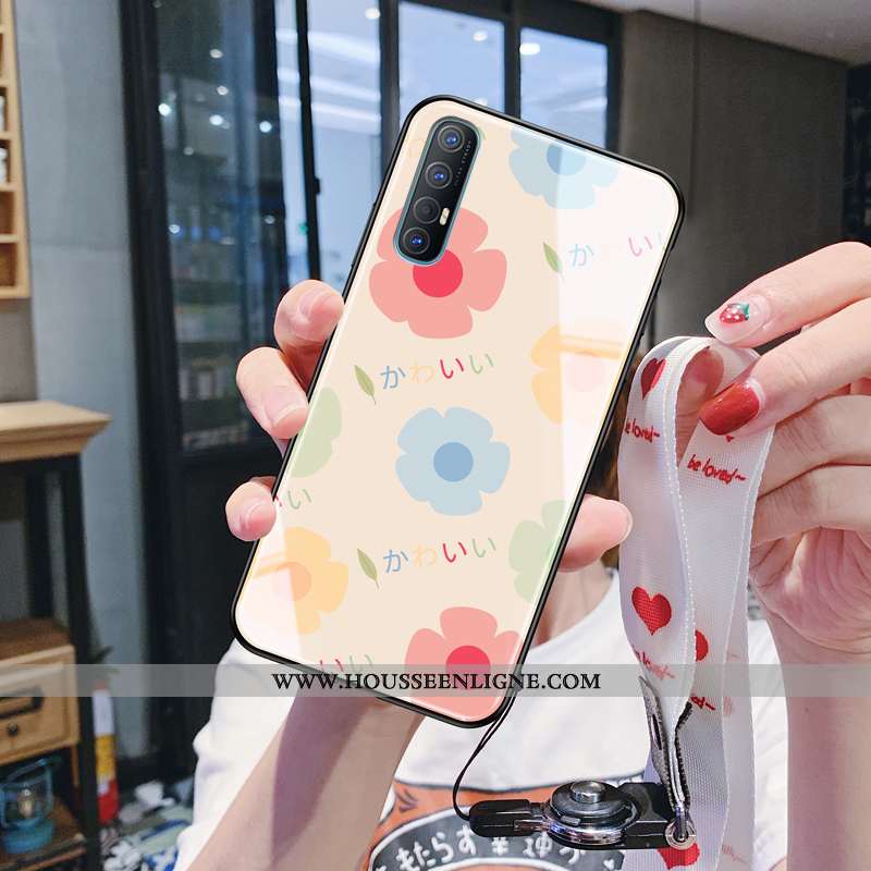 Coque Oppo Reno 3 Pro Ultra Tendance Ornements Suspendus Téléphone Portable Verre Silicone Beige