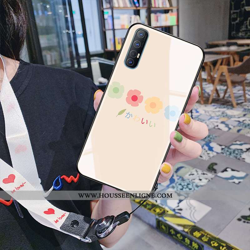 Coque Oppo Reno 3 Pro Ultra Tendance Ornements Suspendus Téléphone Portable Verre Silicone Beige