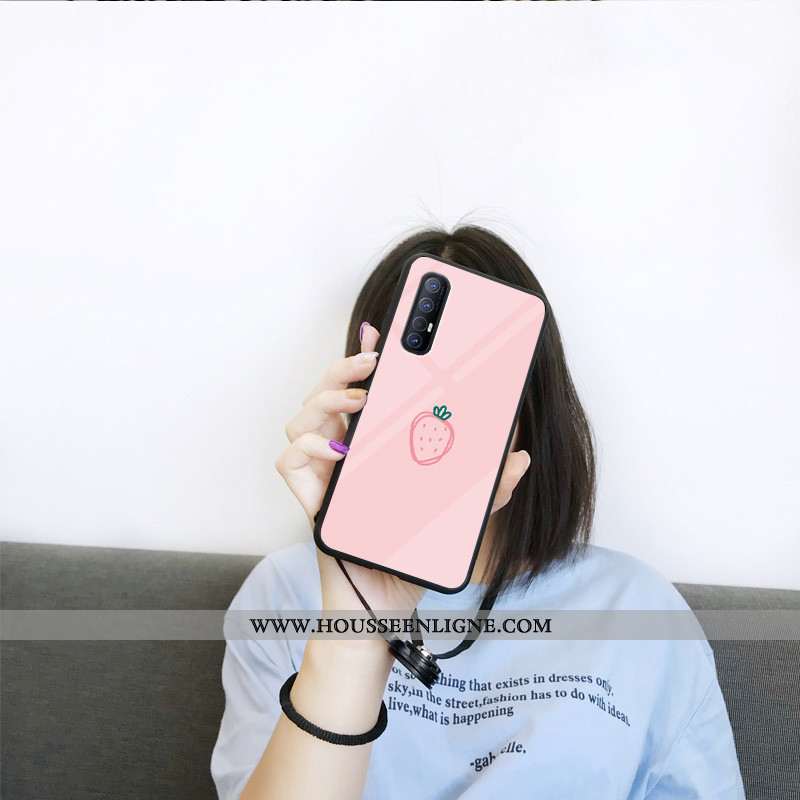 Coque Oppo Reno 3 Pro Verre Protection Téléphone Portable Fraise Rose Incassable
