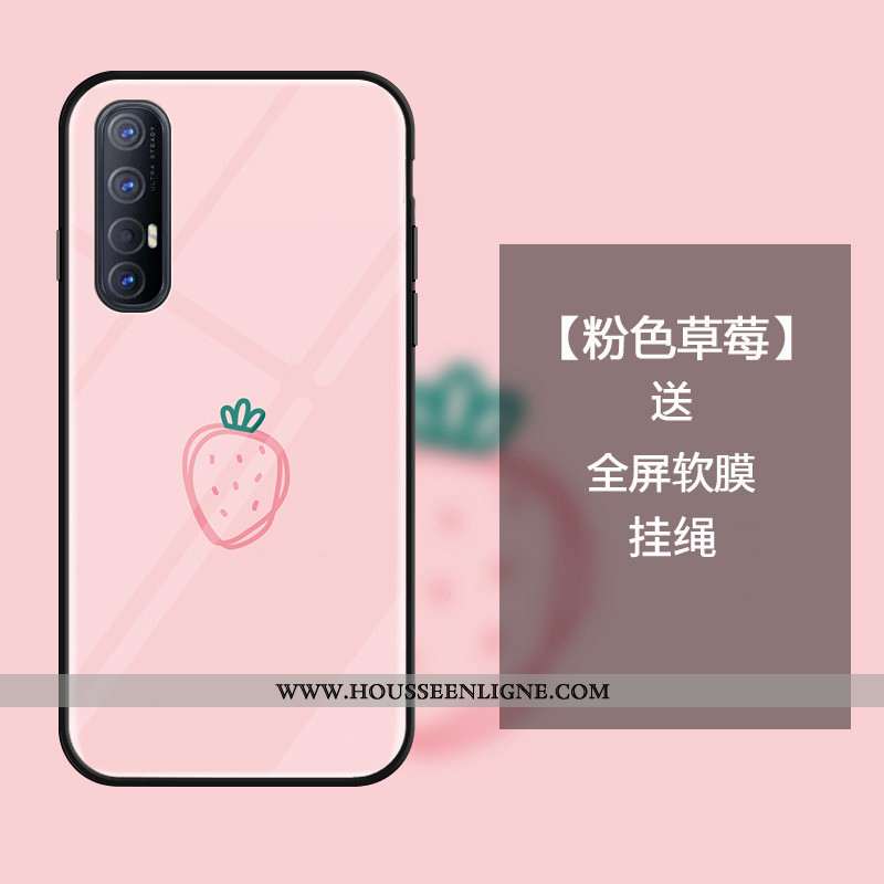 Coque Oppo Reno 3 Pro Verre Protection Téléphone Portable Fraise Rose Incassable