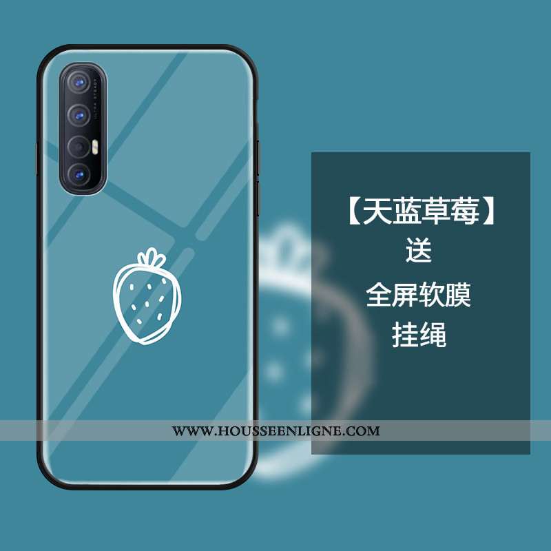 Coque Oppo Reno 3 Pro Verre Protection Téléphone Portable Fraise Rose Incassable