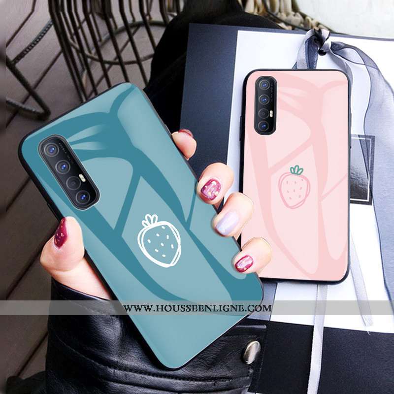 Coque Oppo Reno 3 Pro Verre Protection Téléphone Portable Fraise Rose Incassable