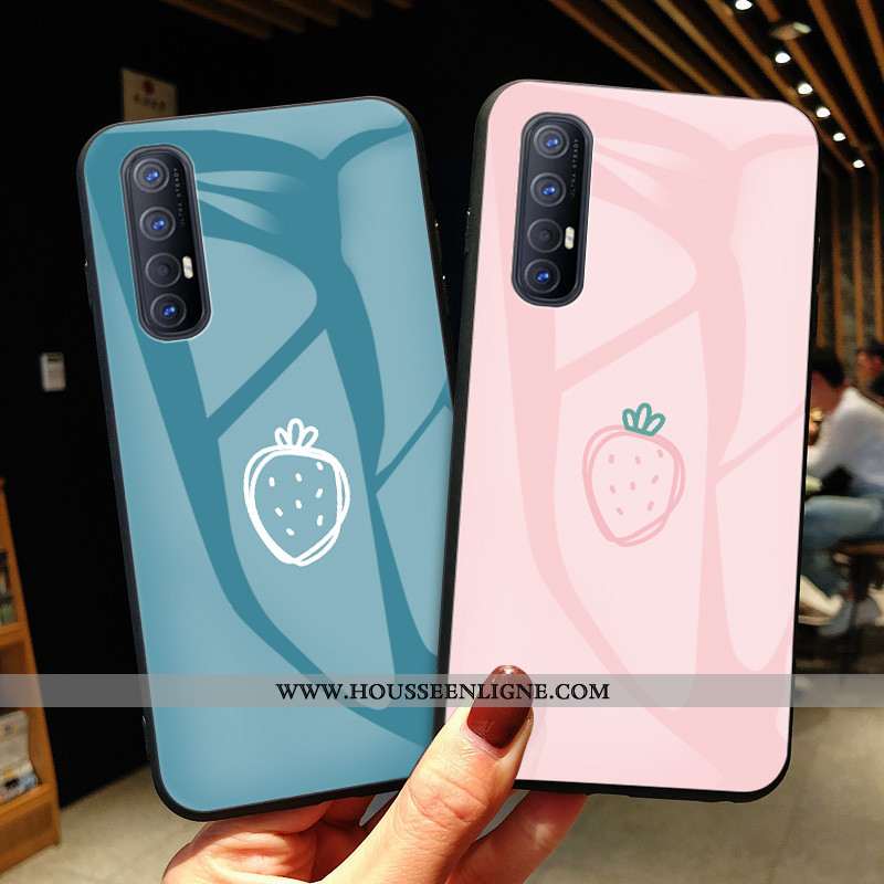 Coque Oppo Reno 3 Pro Verre Protection Téléphone Portable Fraise Rose Incassable