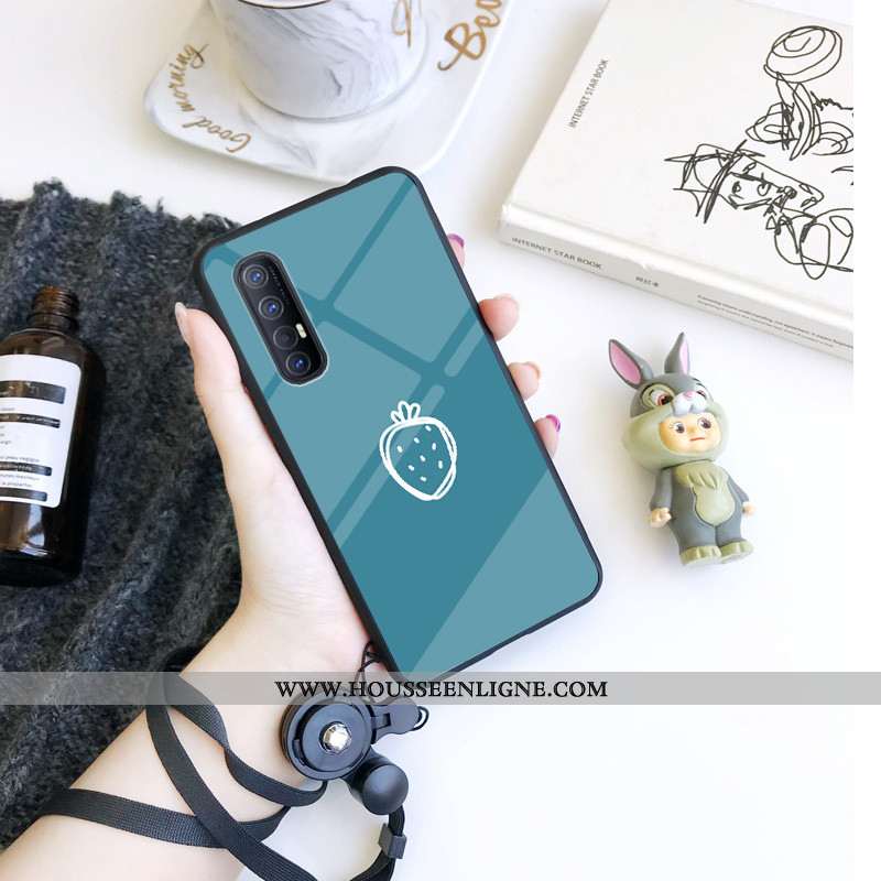 Coque Oppo Reno 3 Pro Verre Protection Téléphone Portable Fraise Rose Incassable
