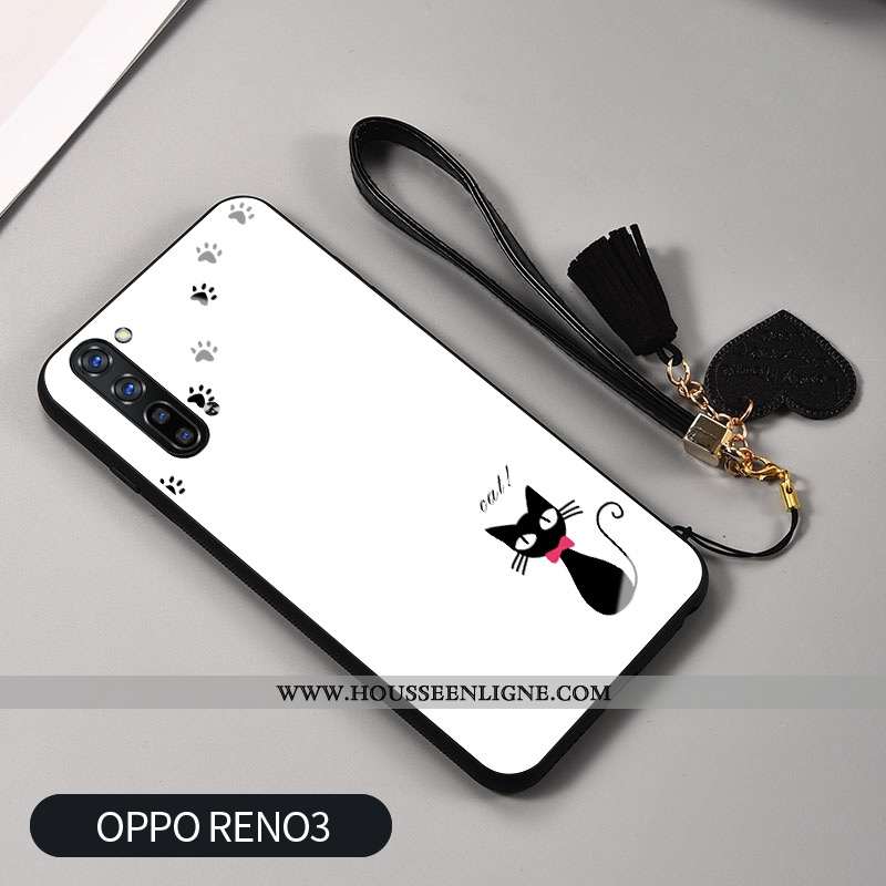 Coque Oppo Reno 3 Protection Verre Créatif Frais Mode Silicone Blanche