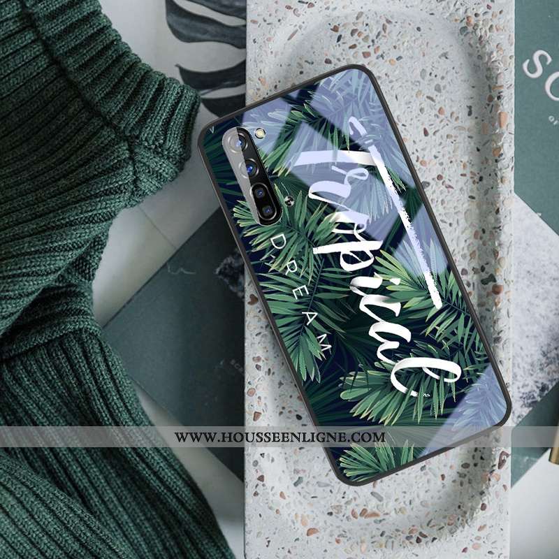 Coque Oppo Reno 3 Verre Créatif Incassable Difficile Net Rouge Téléphone Portable Verte