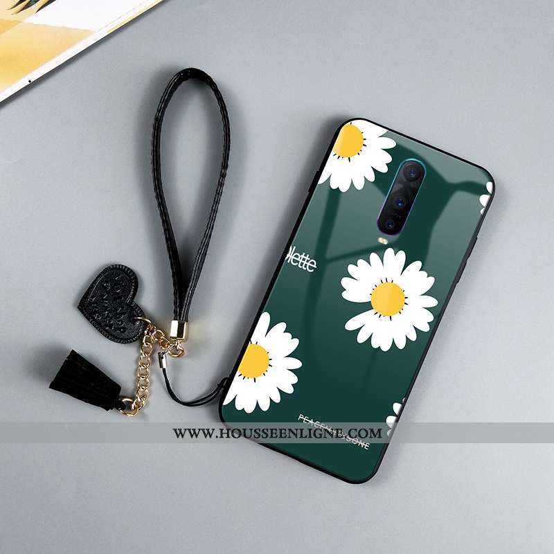 Coque Oppo Reno 3 Verre Personnalité Nouveau Tendance Vert Petite Marguerite Incassable Verte