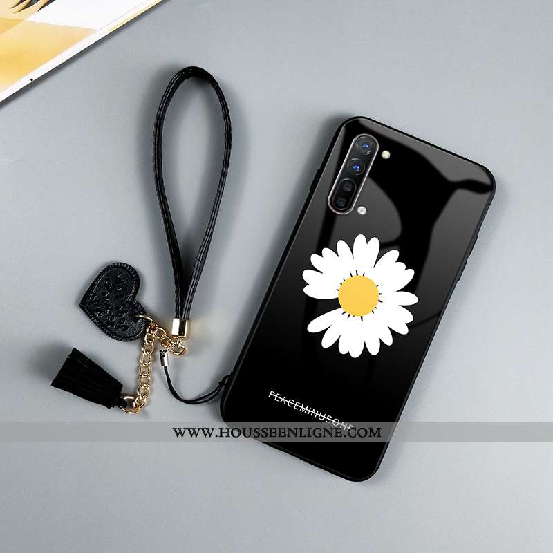Coque Oppo Reno 3 Verre Personnalité Nouveau Tendance Vert Petite Marguerite Incassable Verte