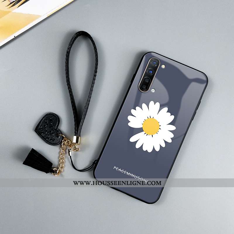 Coque Oppo Reno 3 Verre Personnalité Nouveau Tendance Vert Petite Marguerite Incassable Verte