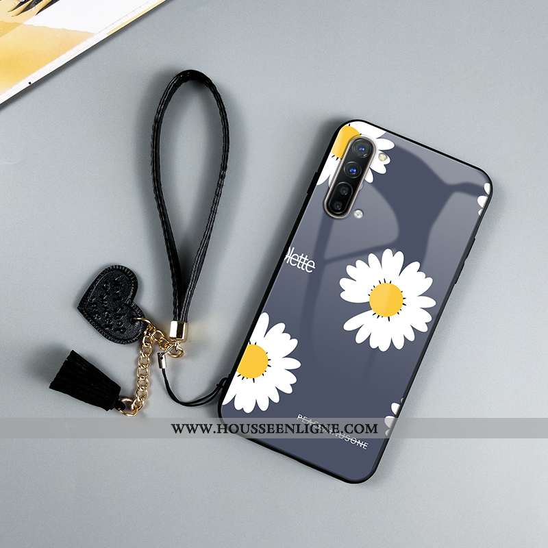 Coque Oppo Reno 3 Verre Personnalité Nouveau Tendance Vert Petite Marguerite Incassable Verte