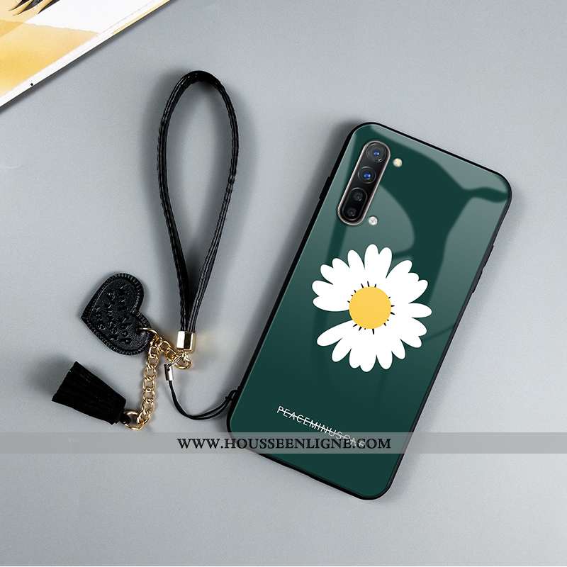 Coque Oppo Reno 3 Verre Personnalité Nouveau Tendance Vert Petite Marguerite Incassable Verte