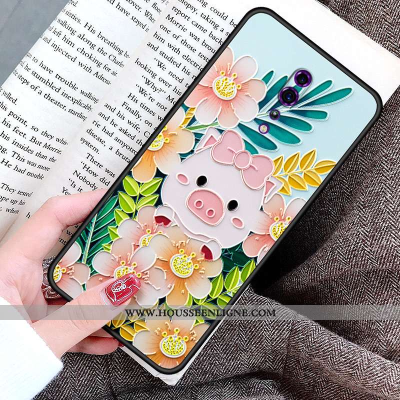 Coque Oppo Reno Z Délavé En Daim Personnalité Petit Téléphone Portable Étui Protection Noir