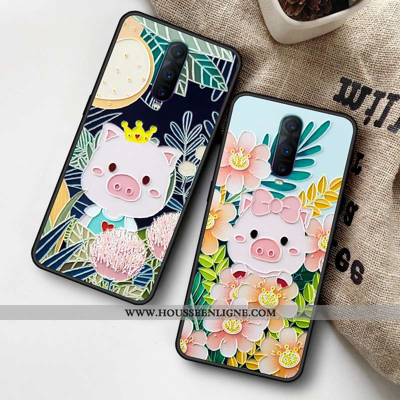 Coque Oppo Reno Z Délavé En Daim Personnalité Petit Téléphone Portable Étui Protection Noir