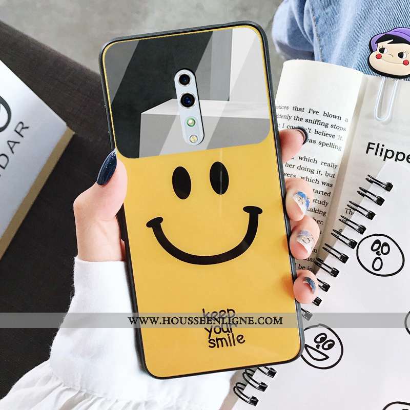 Coque Oppo Reno Z Protection Verre Membrane Étui Téléphone Portable Souriant Tempérer Jaune