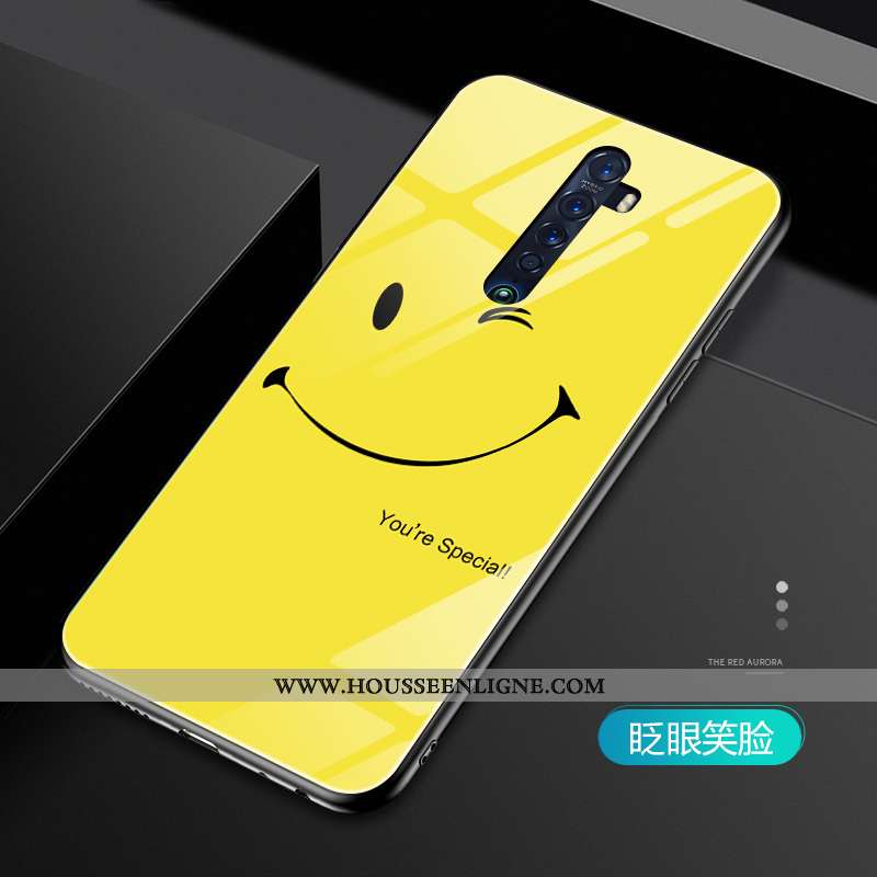 Coque Oppo Reno2 Dessin Animé Charmant Difficile Verre Amoureux Personnalité Bordure Jaune