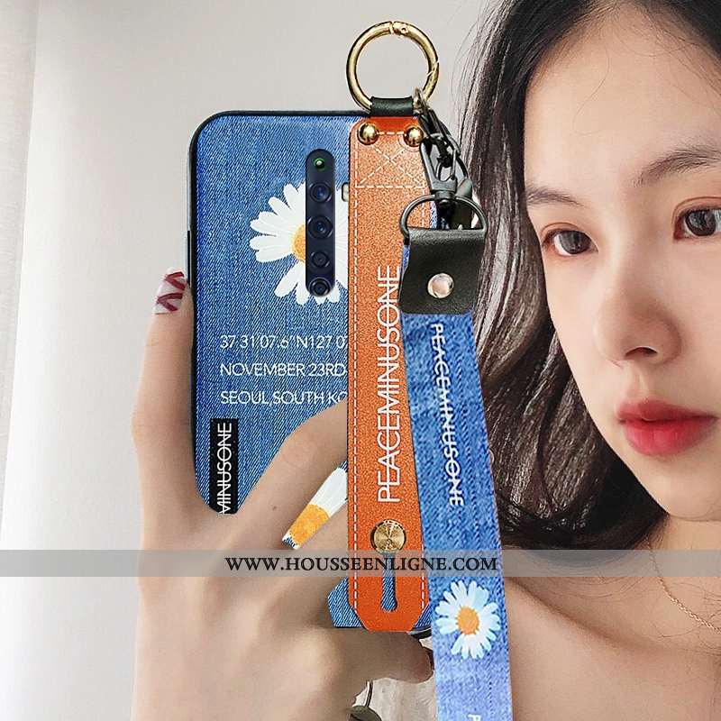 Coque Oppo Reno2 Délavé En Daim Ornements Suspendus Fluide Doux Modèle Fleurie Incassable Personnali