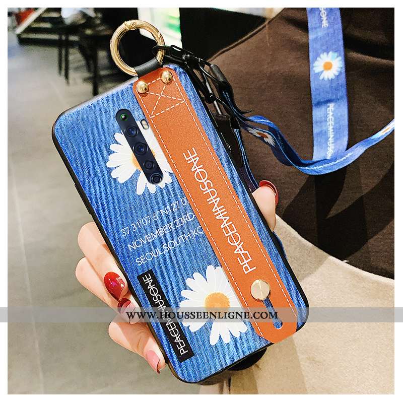Coque Oppo Reno2 Délavé En Daim Ornements Suspendus Fluide Doux Modèle Fleurie Incassable Personnali