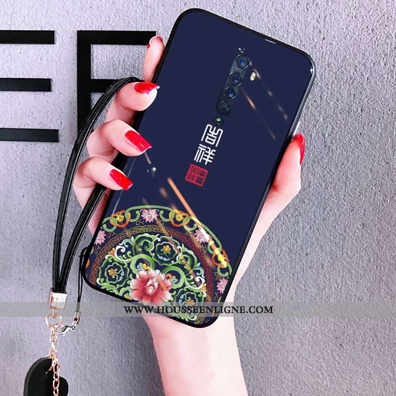 Coque Oppo Reno2 Verre Créatif Téléphone Portable Miroir Incassable Tendance Étui Bleu Foncé