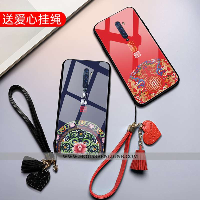 Coque Oppo Reno2 Verre Créatif Téléphone Portable Miroir Incassable Tendance Étui Bleu Foncé