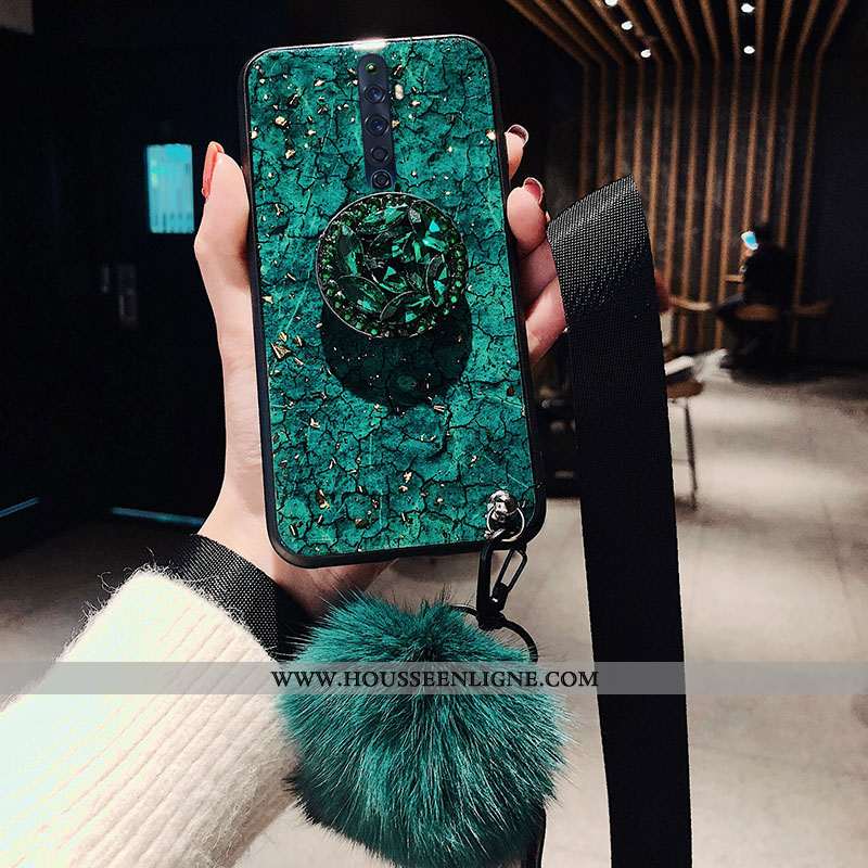 Coque Oppo Reno2 Z Protection Tendance Net Rouge Vert Silicone Téléphone Portable Verte