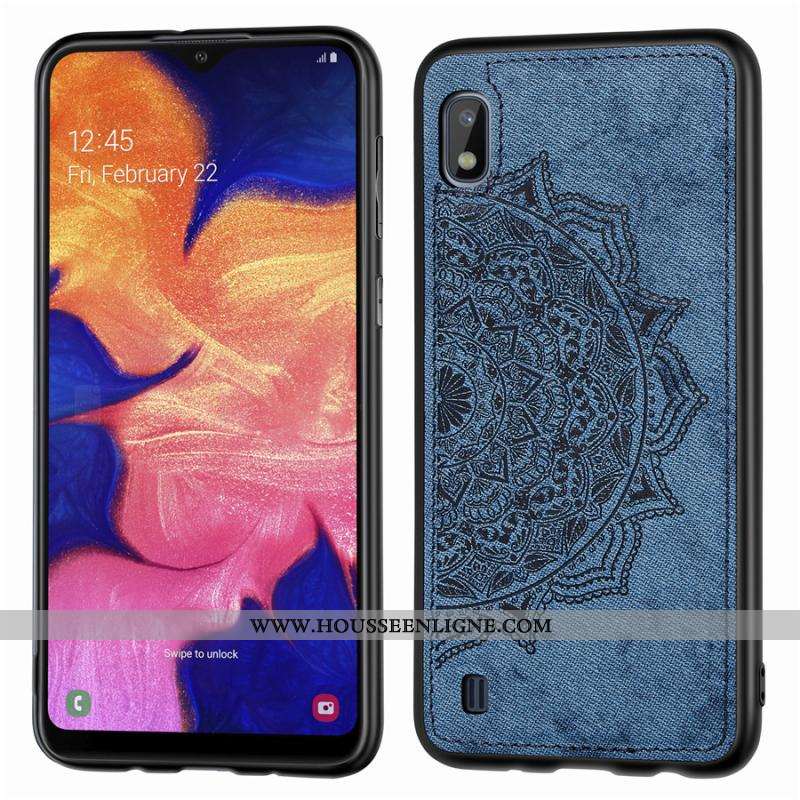Coque Samsung Galaxy A10 Créatif Modèle Fleurie Téléphone Portable Tissu Personnalité Bleu Marin Ble