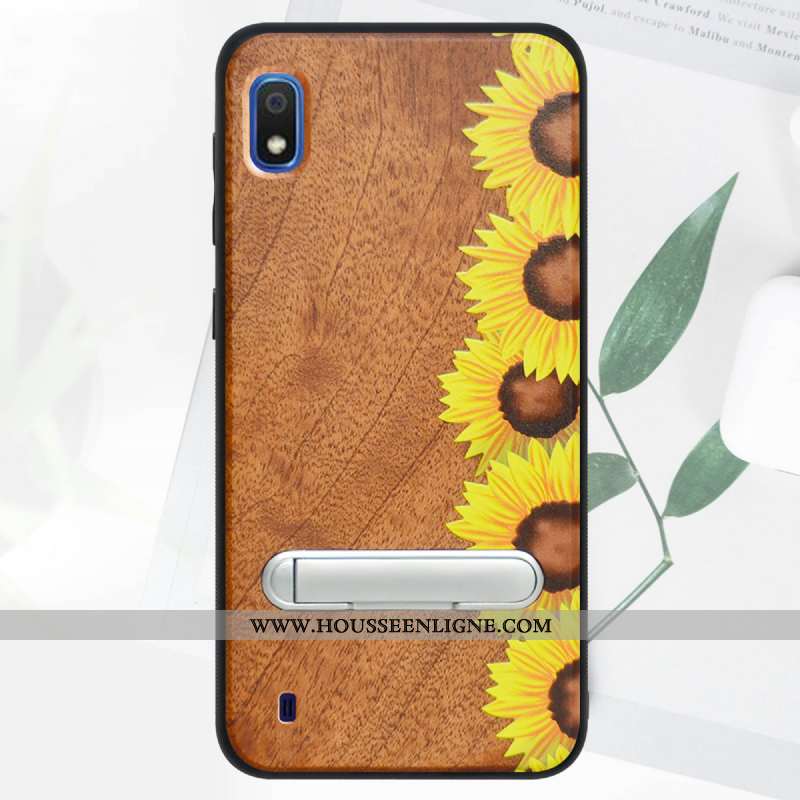 Coque Samsung Galaxy A10 En Bois Modèle Fleurie Qualité 2020 Étoile Protection Tout Compris Verte